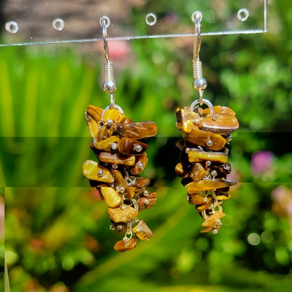 Tiger's Eye Chip Cluster Earrings - Picture 6 of 6